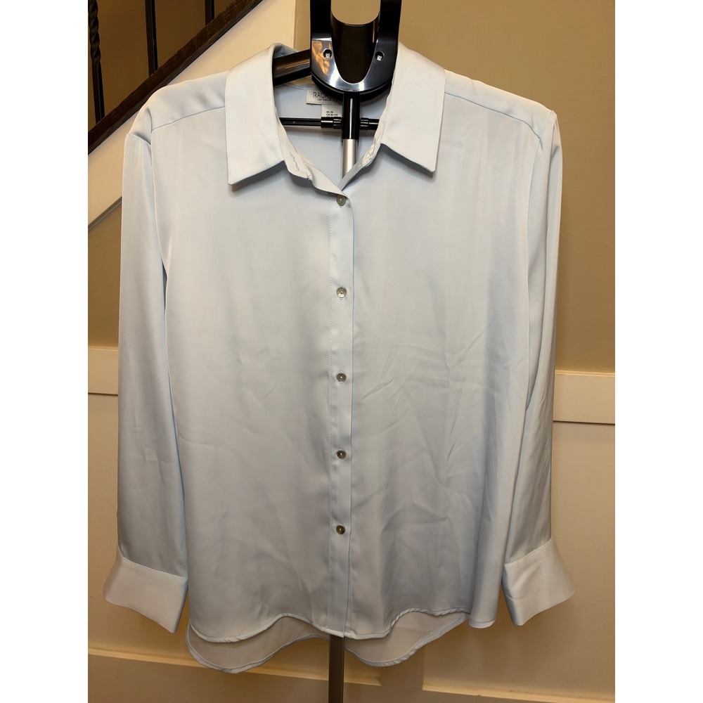 Rachel Zoe Light Blue Button Down Blouse Long Sleeve Satin Finish Top XL